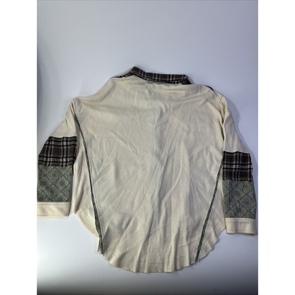 Miss Me Plaid Pieced Button Up Shirt Women’s Small Ivory Rayon Blend S - Picture 5 of 7